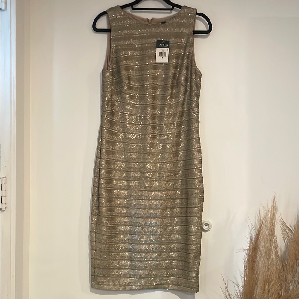 Ralph Lauren NWT Shimmering Gold Sequined Dress Sz 8